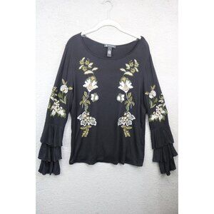 INC. International Long Layered Bell Sleeve Tunic-Size Large-BOHO-Embroidered